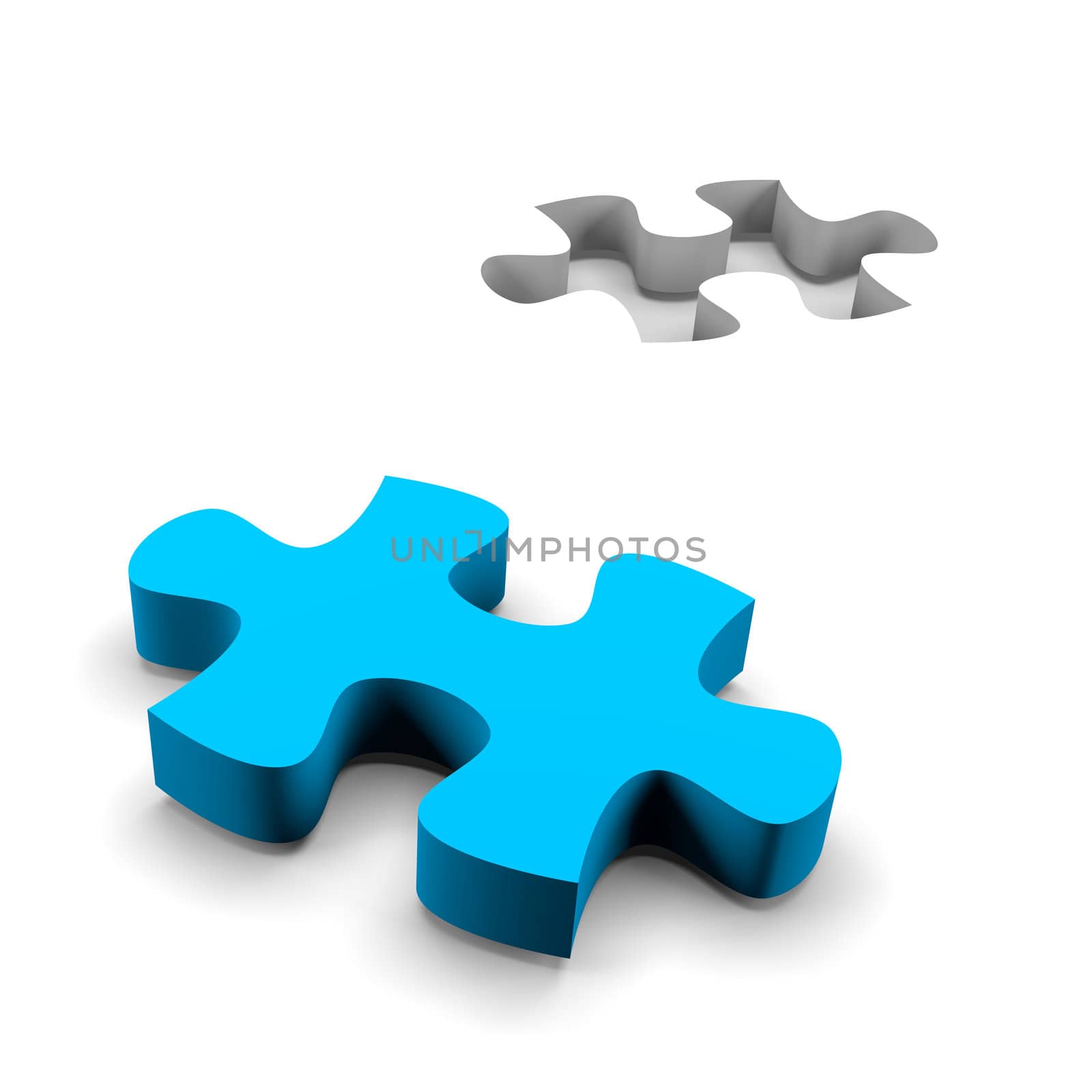 blue puzzle piece and his missing on white background solution concept