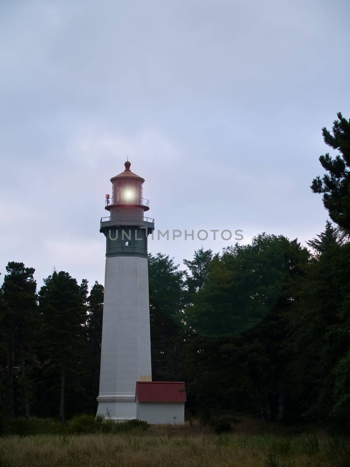 Westport Lighthouse at Grays Harbour in Westport Washington with Light