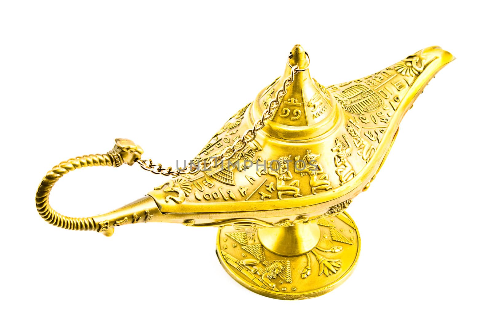 Aladdin`s magic genien lamp isolated on white