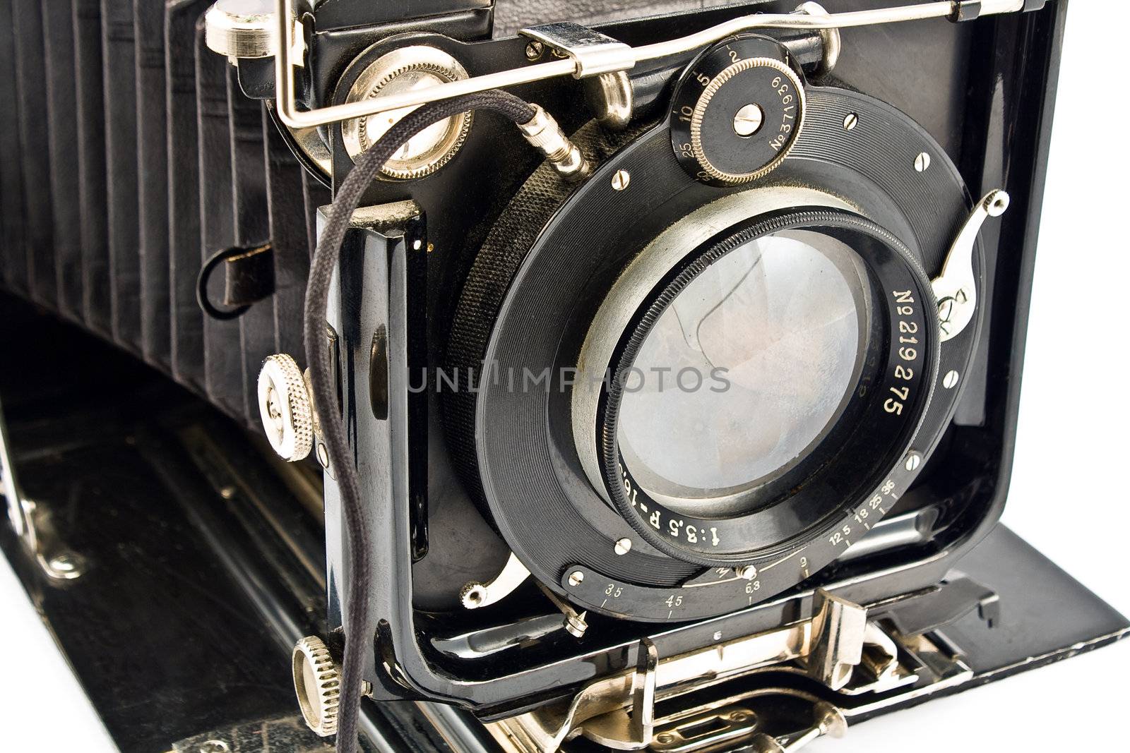 Lens of Old Photo Camera isolated on white