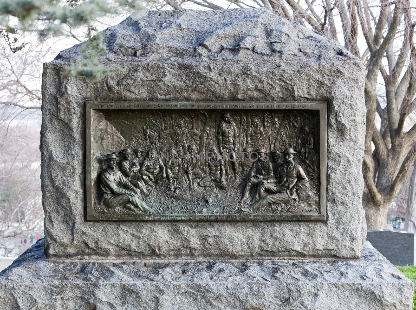 Memorial to surrender of Geronimo or Geronymo and Apaches in Mexico in 1883 in Arlington Cemetery