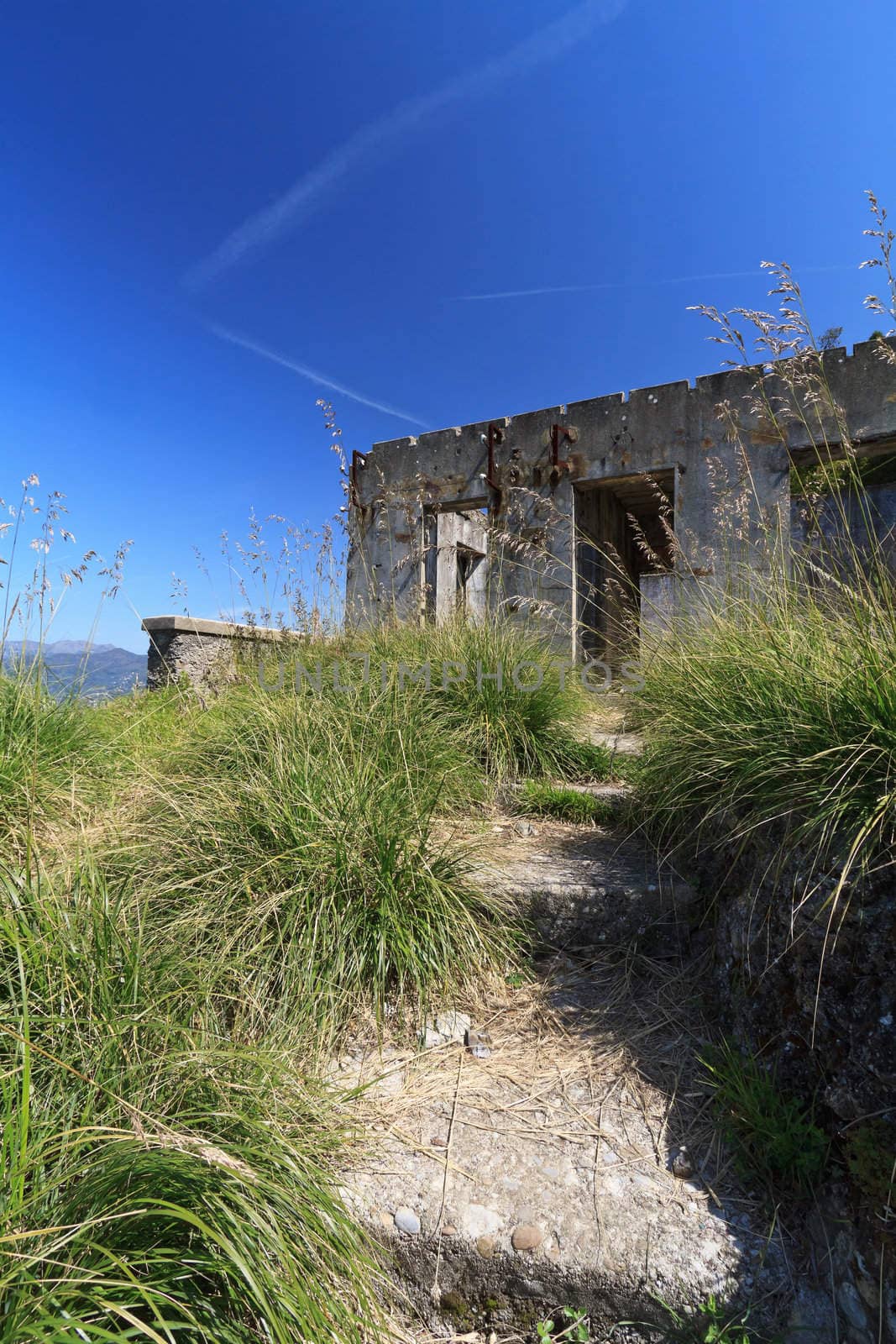 second world war ruins over Mediterranean sea, Liguria, Italy