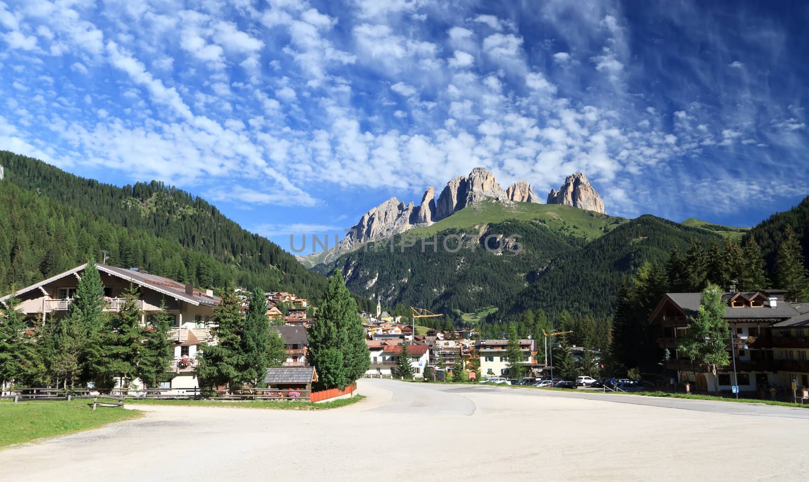 summer view of Alba di Canazei in Val di Fassa, Trentino, Italy