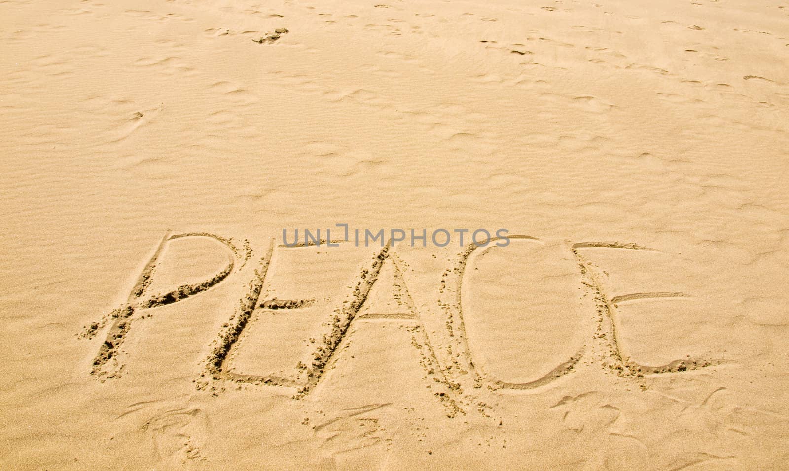 Peace Written in the Sand on a Sunny Day