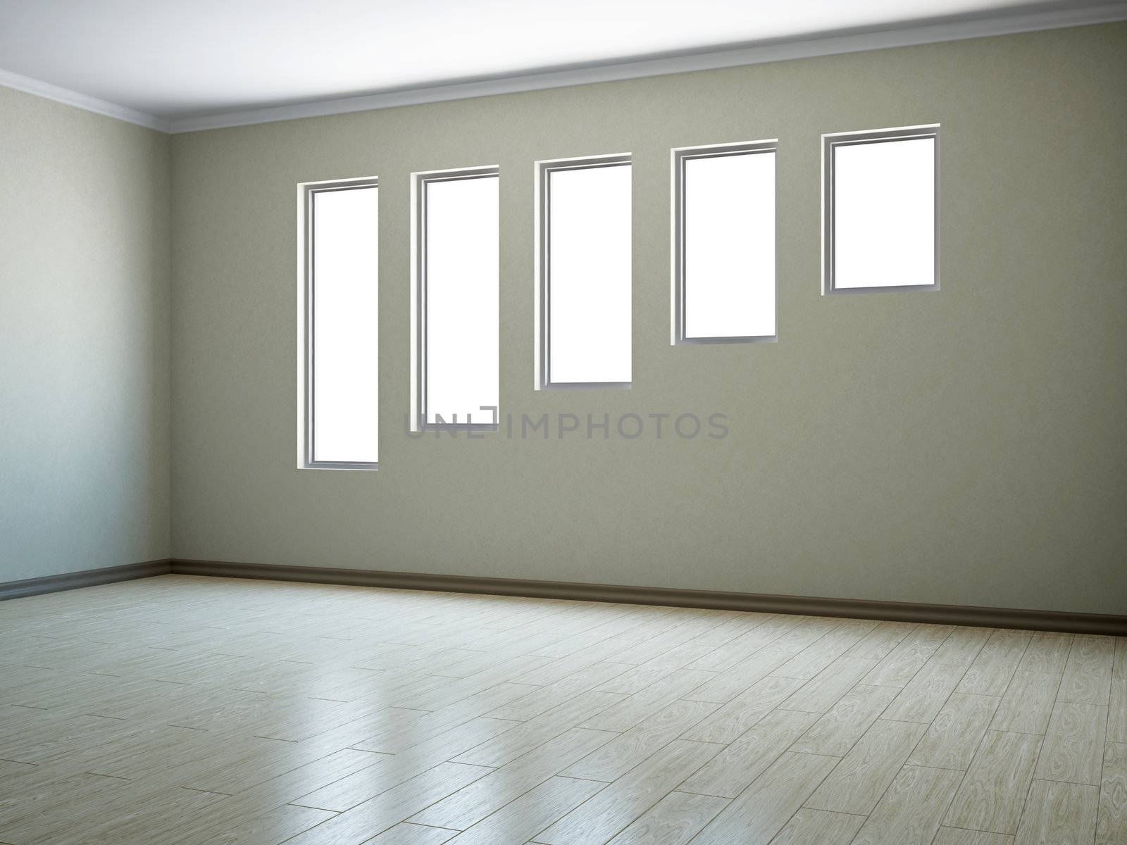 Empty room with windows of the different size