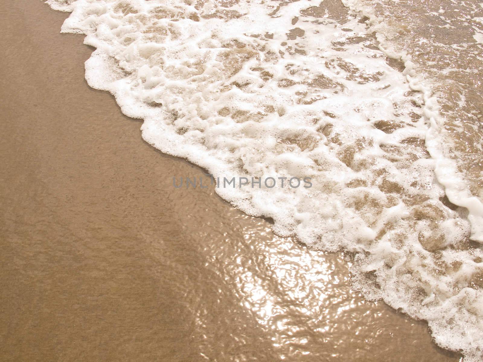 Foamy Ocean Shoreline at a Sunny Beach 