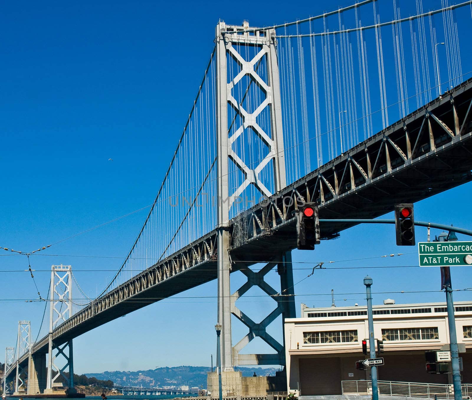 San Francisco Bay Bridge on a Clear Day with a Bright Blue Sky