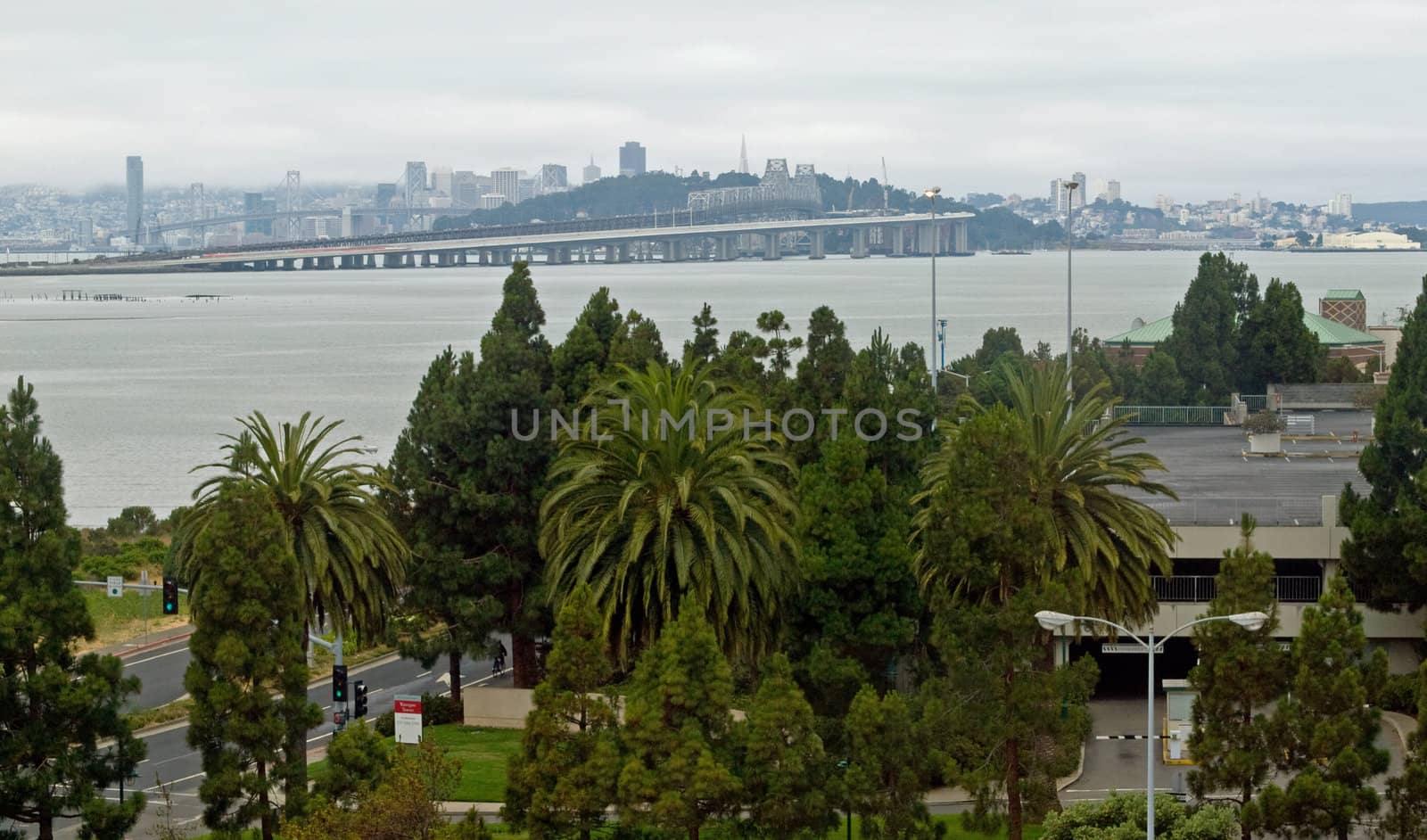 San Francisco as Seen from Across the with Bay Bridge on a Cloudy Day