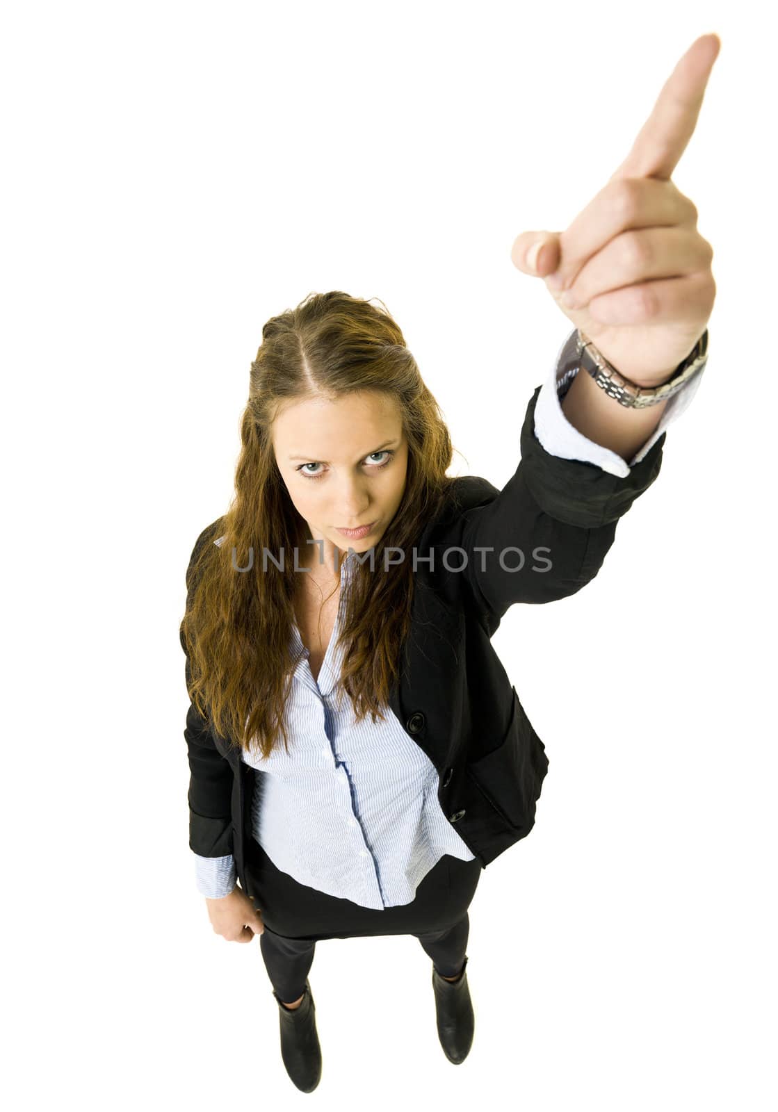 Woman Pointing isolated on white background