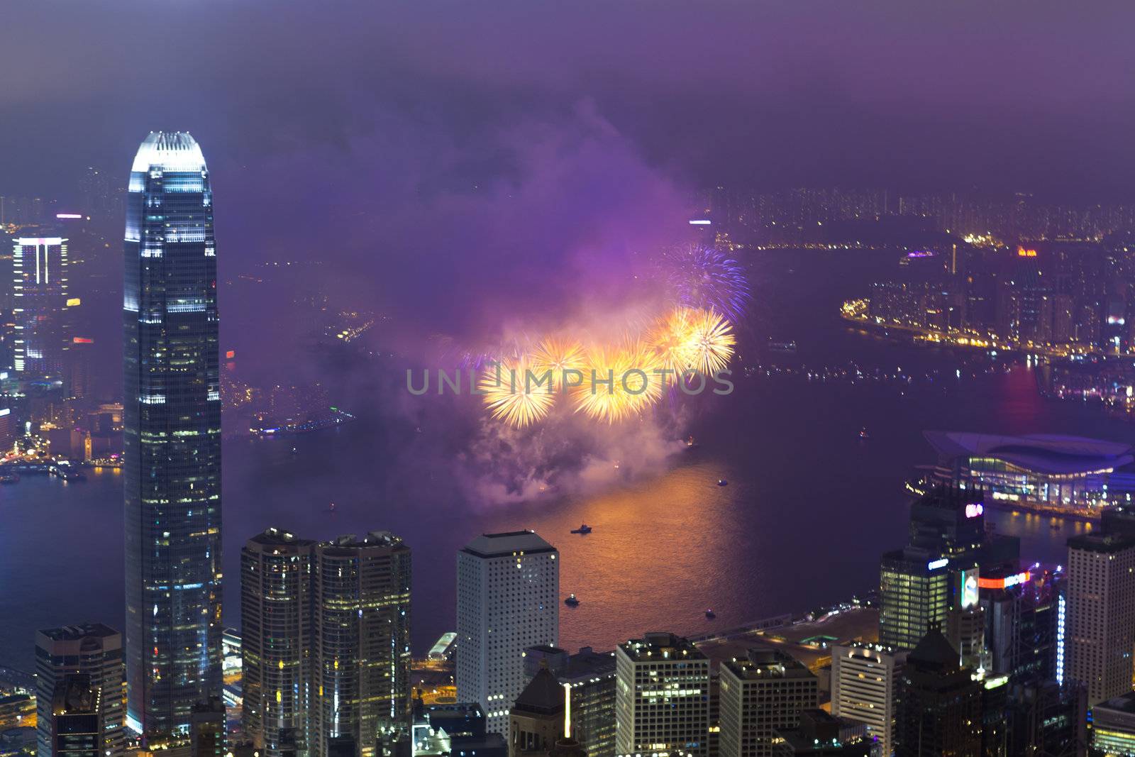 HONG KONG - FEBRUARY 11, Hong Kong Chinese New Year Fireworks at Victoria Harbour, Hong Kong on 11 February, 2013. It is the celebration of year of snake and lasts for 30 minutes.