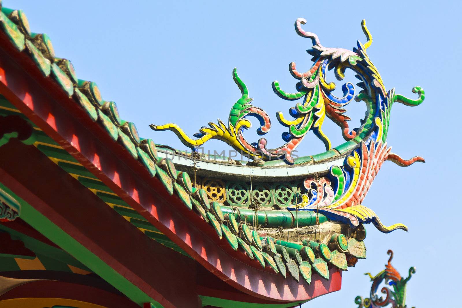 Colorful dragon statue on china temple roof