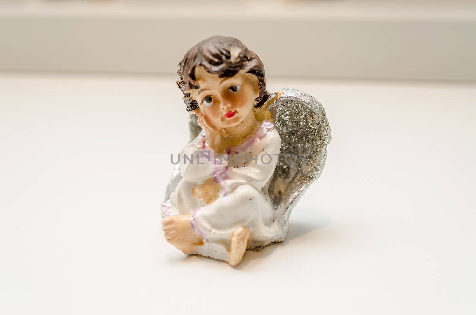 Ceramic Statuette of a Melancholic Cute Angel