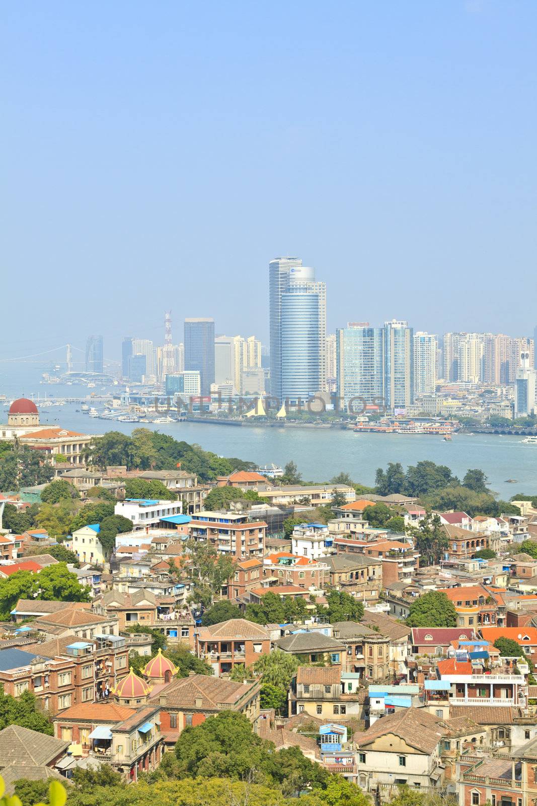 Xiamen aerial view from Gulang-yu island, China