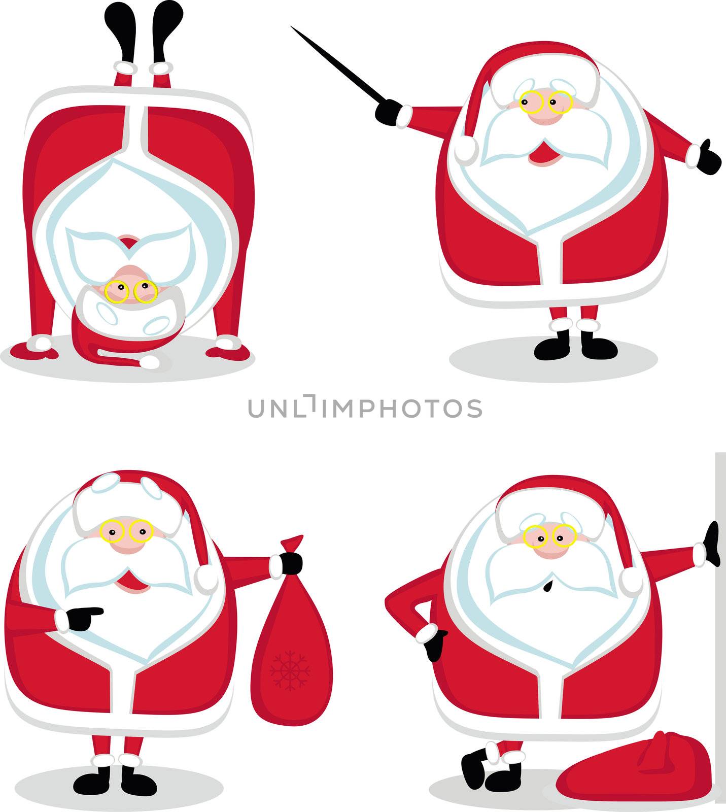Santa in different positions. Vector illustration
