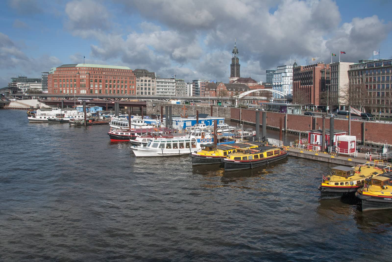 View from the old warehouse district in Hamburg to the inner harbor