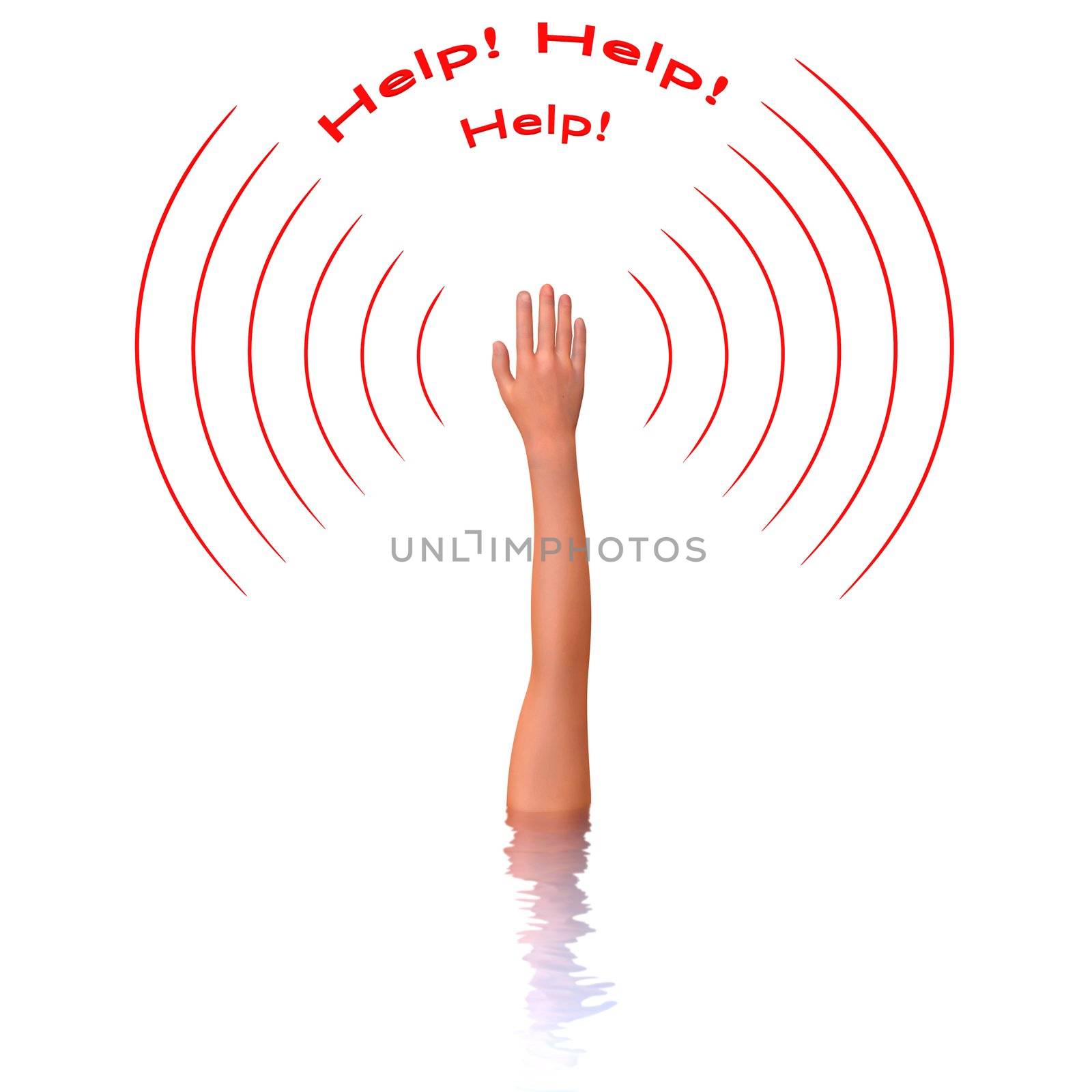 hand calls the help, trouble and rescue concept.