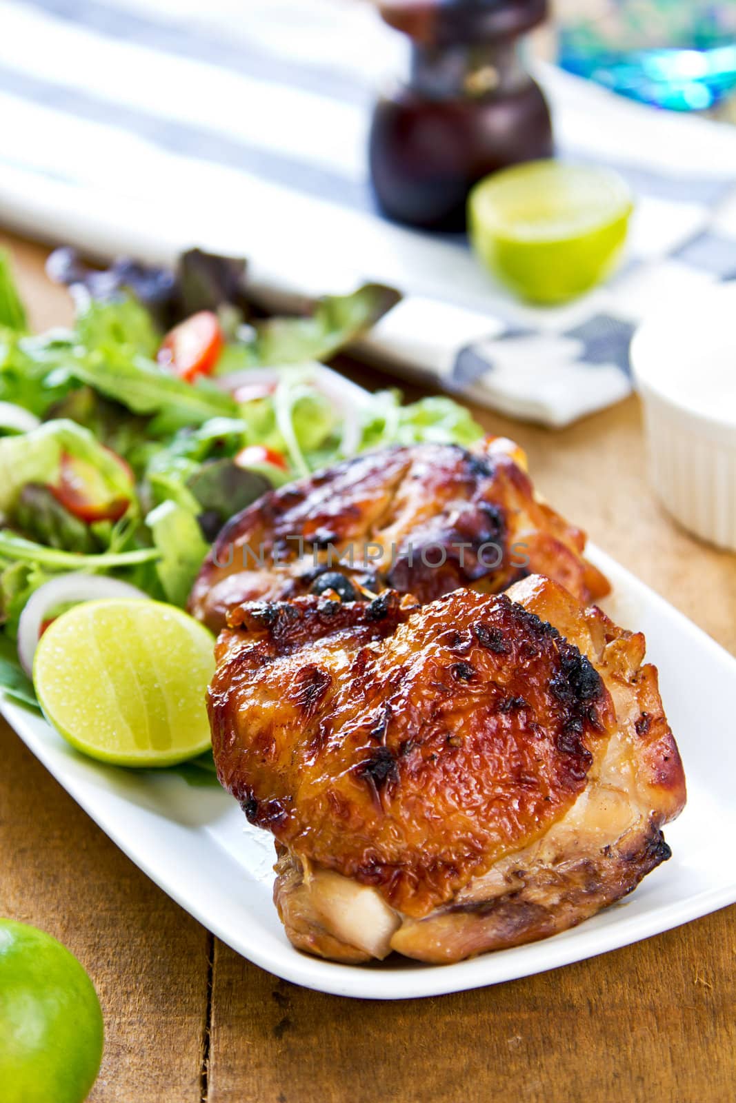 Grilled chicken with salad  by vanillaechoes