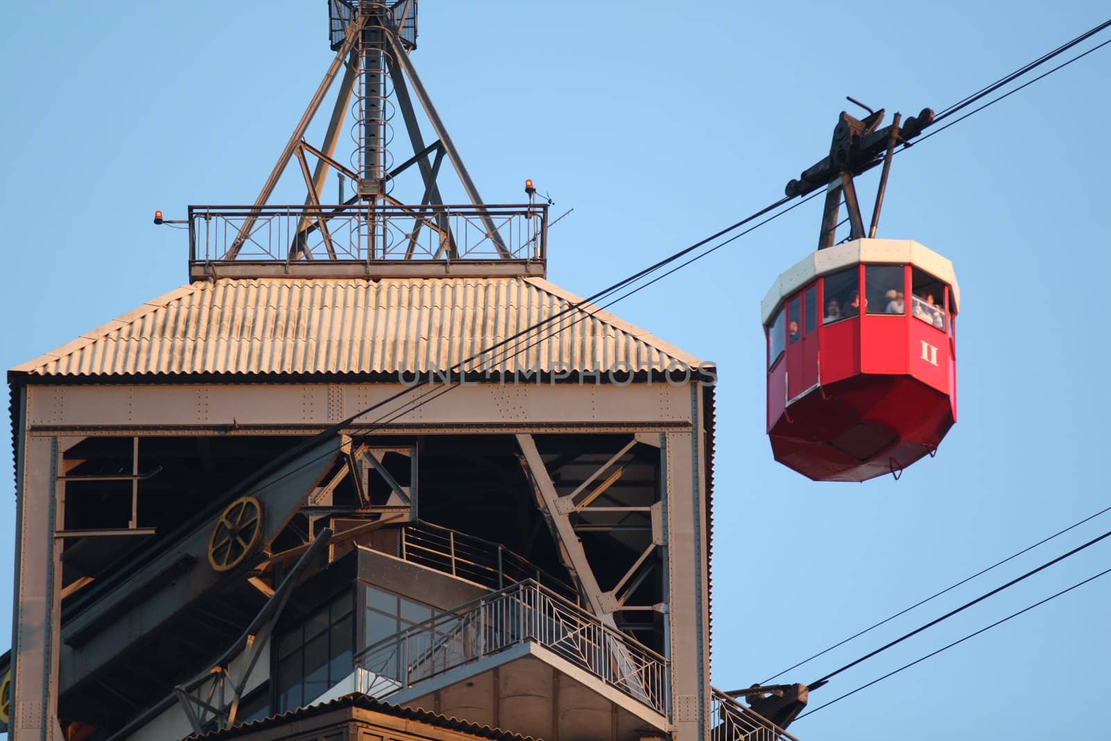 Famous touristic Montjuic aerial tramway in Barcelona