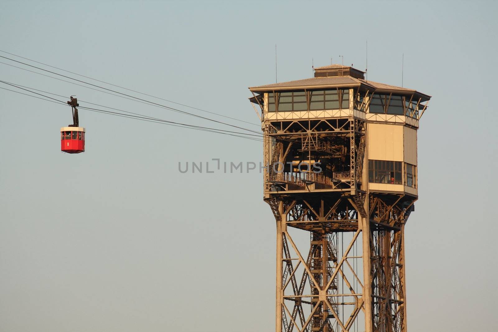 Famous touristic Montjuic aerial tramway in Barcelona