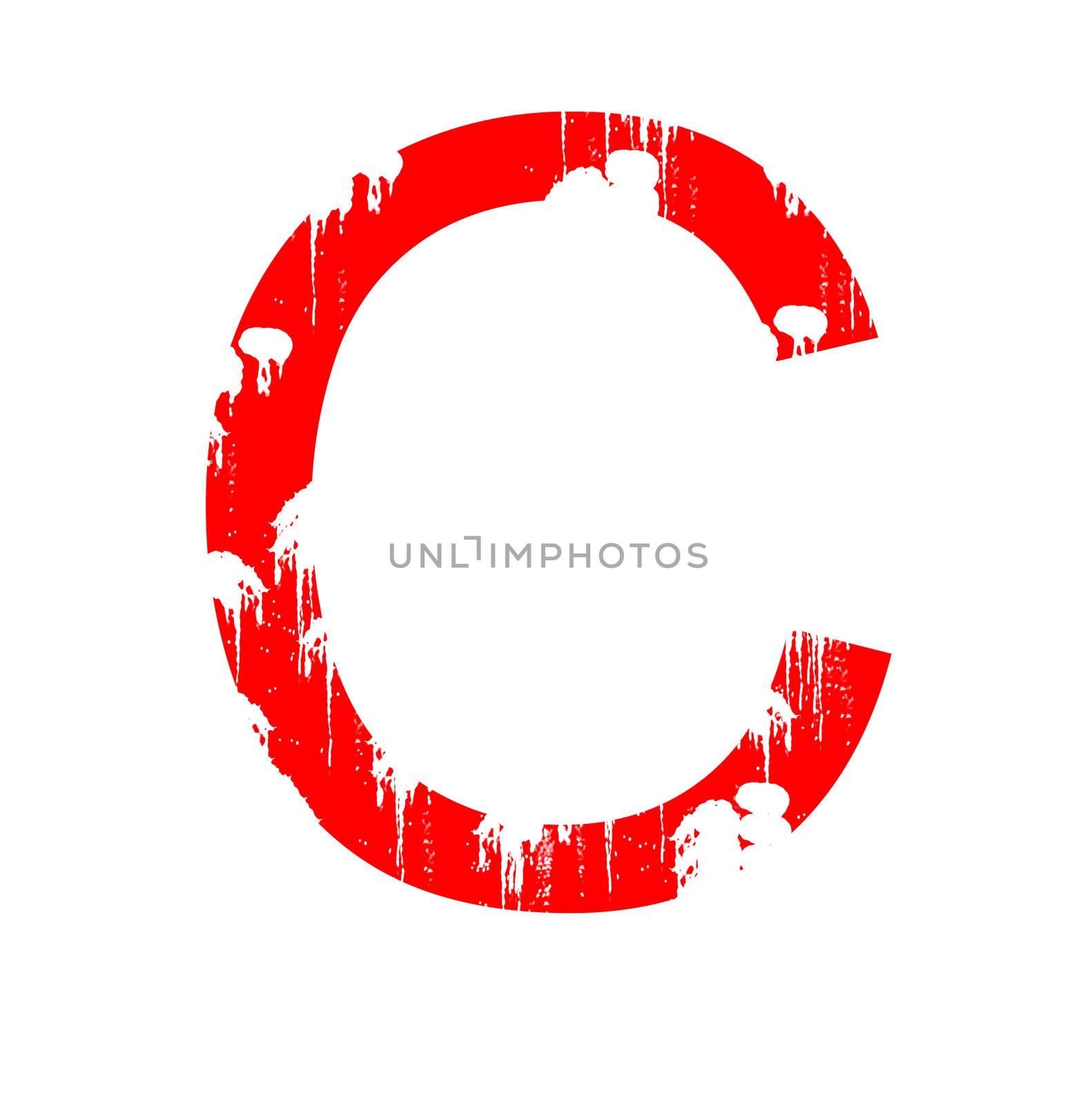 A red alphanumeric character in grunge style on a white background. One of a series of the twenty six letters of the English alphabet and the numbers zero to nine.