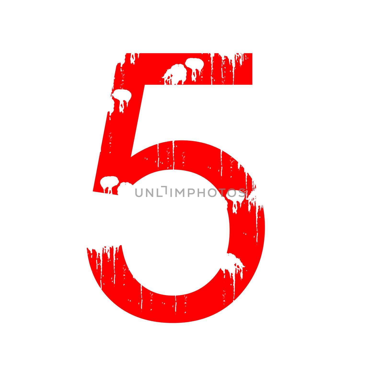 A red alphanumeric character in grunge style on a white background. One of a series of the twenty six letters of the English alphabet and the numbers zero to nine.