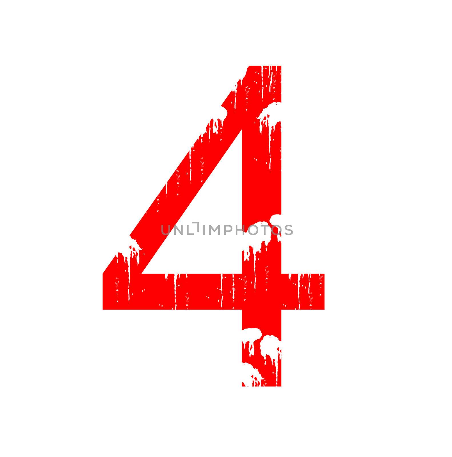 A red alphanumeric character in grunge style on a white background. One of a series of the twenty six letters of the English alphabet and the numbers zero to nine.