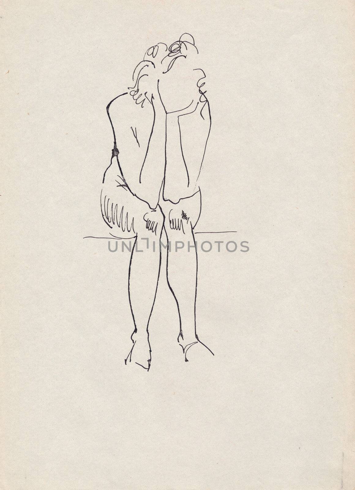 Hand drawing sketch of a seated nude Artist's Model by vergasova