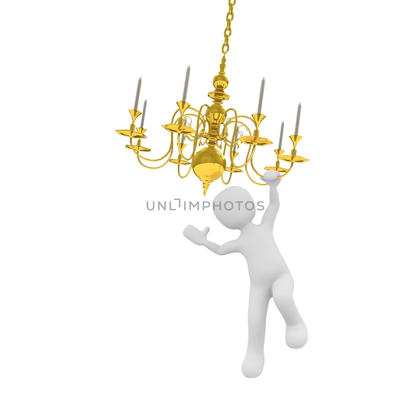 Sitting on the swing on the chandelier hangs a man because he is probably high?