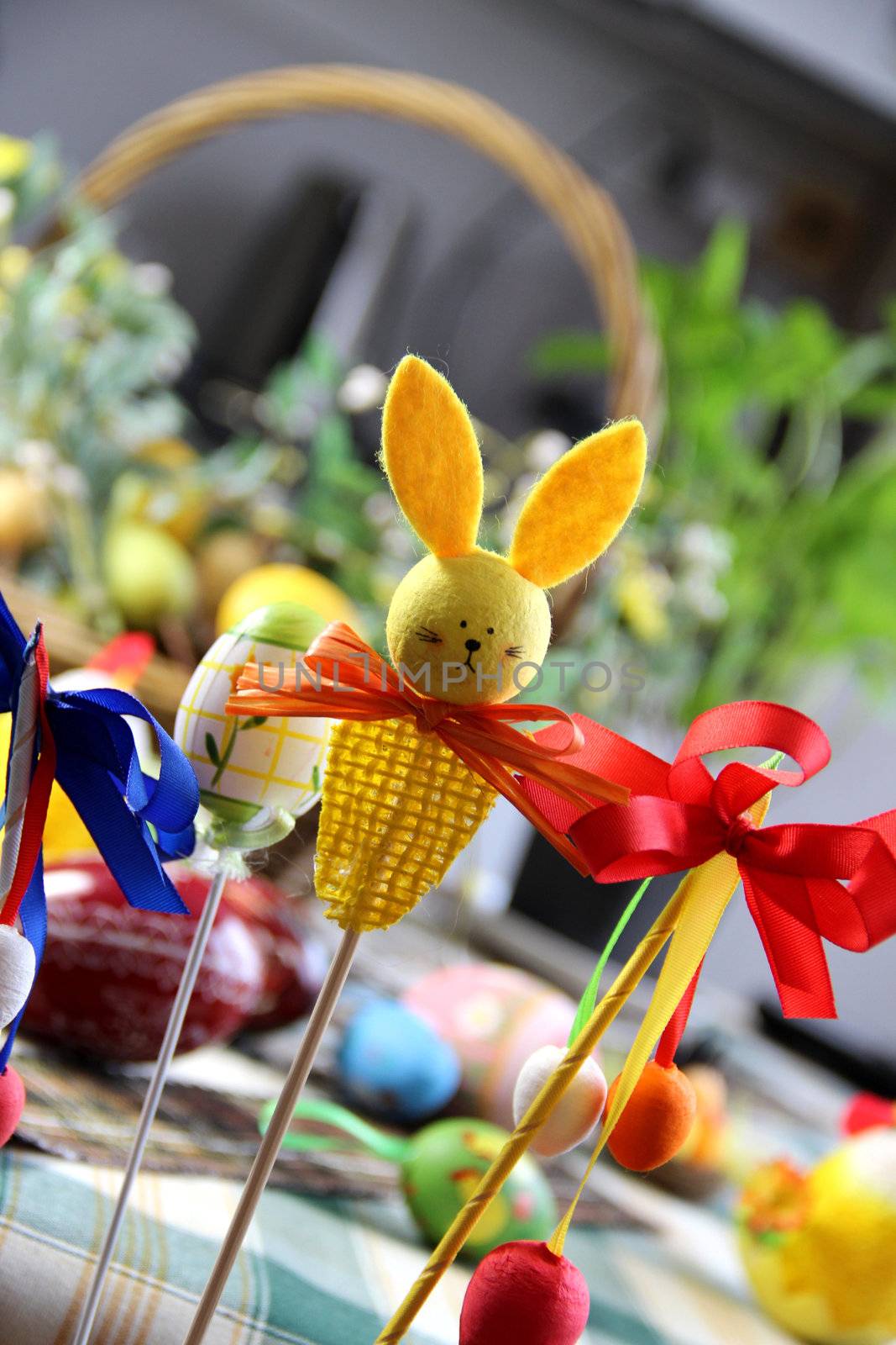 Mix of beautiful handmade Easter colored eggs 