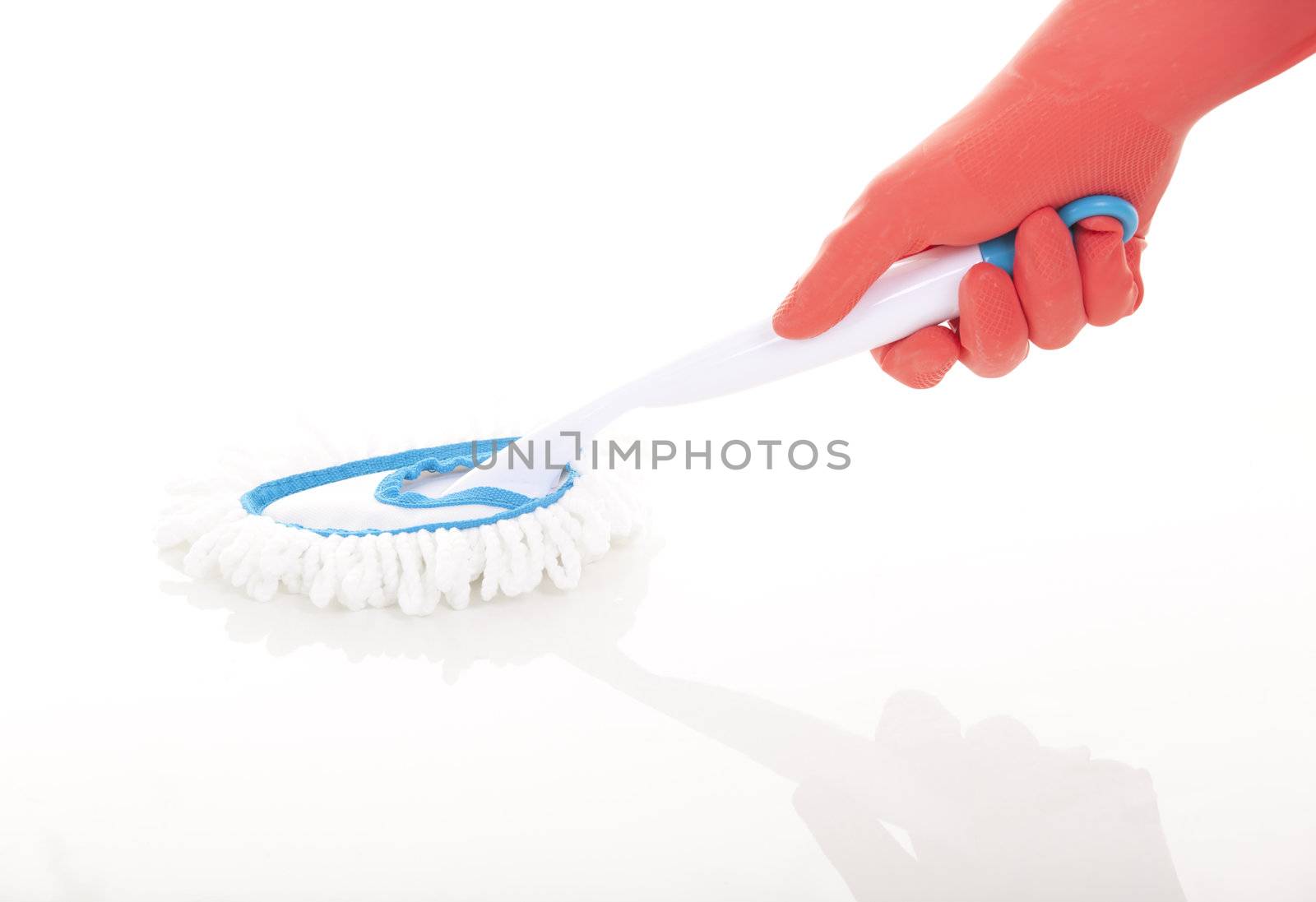 Latex cleaning glove on white background