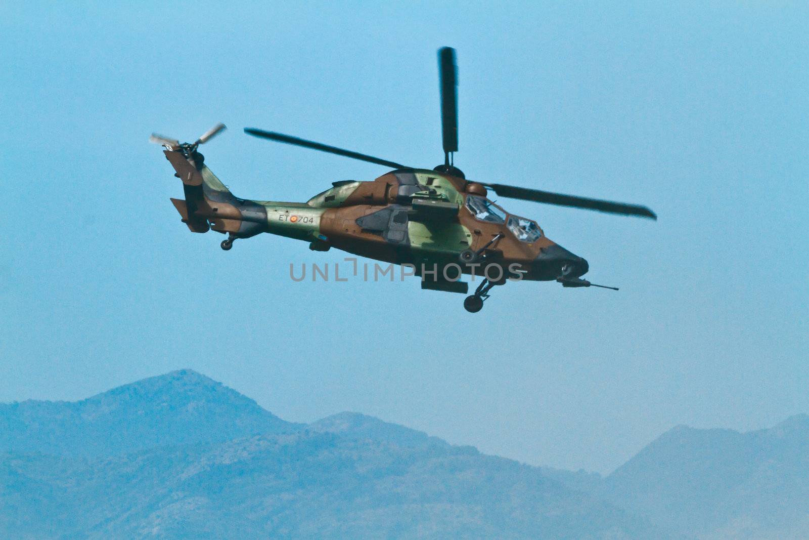 MALAGA, SPAIN-MAY 28: Helicopter Eurocopter EC-665 Tiger of the FAMET taking part in an exhibition on the day of the spanish army forces on May 28, 2011, in Malaga, Spain