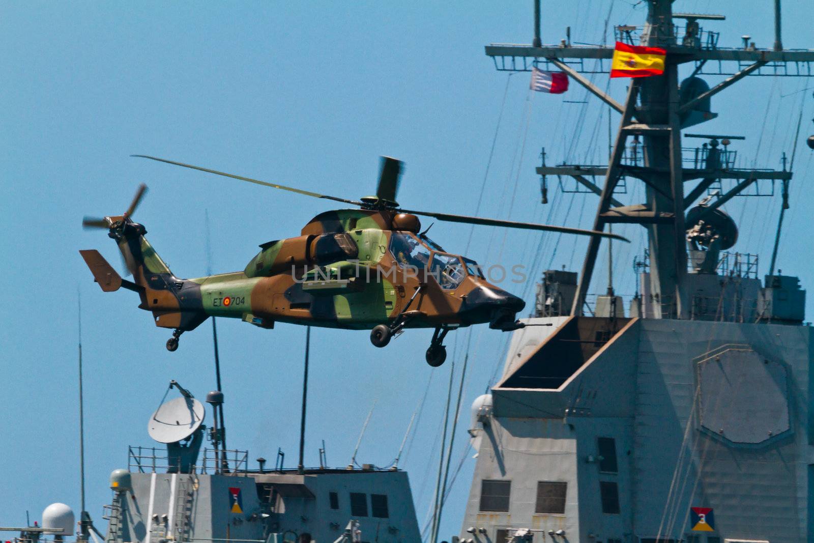 MALAGA, SPAIN-MAY 28: Helicopter Eurocopter EC-665 Tiger of the FAMET taking part in an exhibition on the day of the spanish army forces on May 28, 2011, in Malaga, Spain