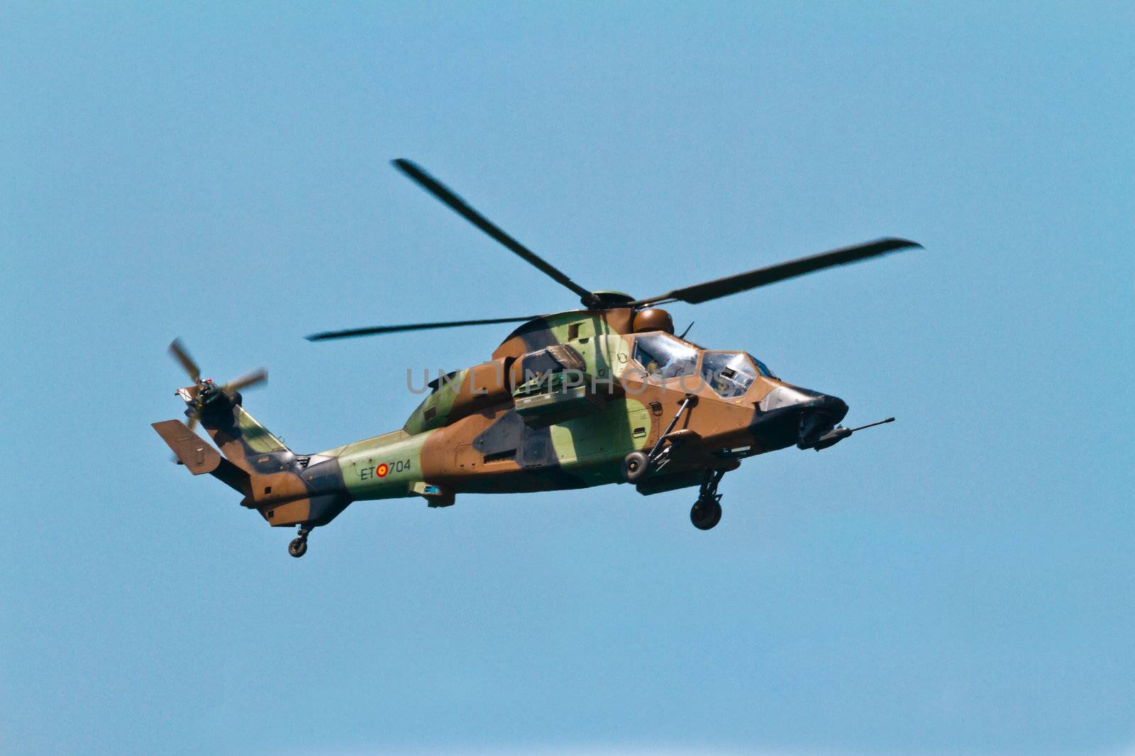 MALAGA, SPAIN-MAY 28: Helicopter Eurocopter EC-665 Tiger of the FAMET taking part in an exhibition on the day of the spanish army forces on May 28, 2011, in Malaga, Spain