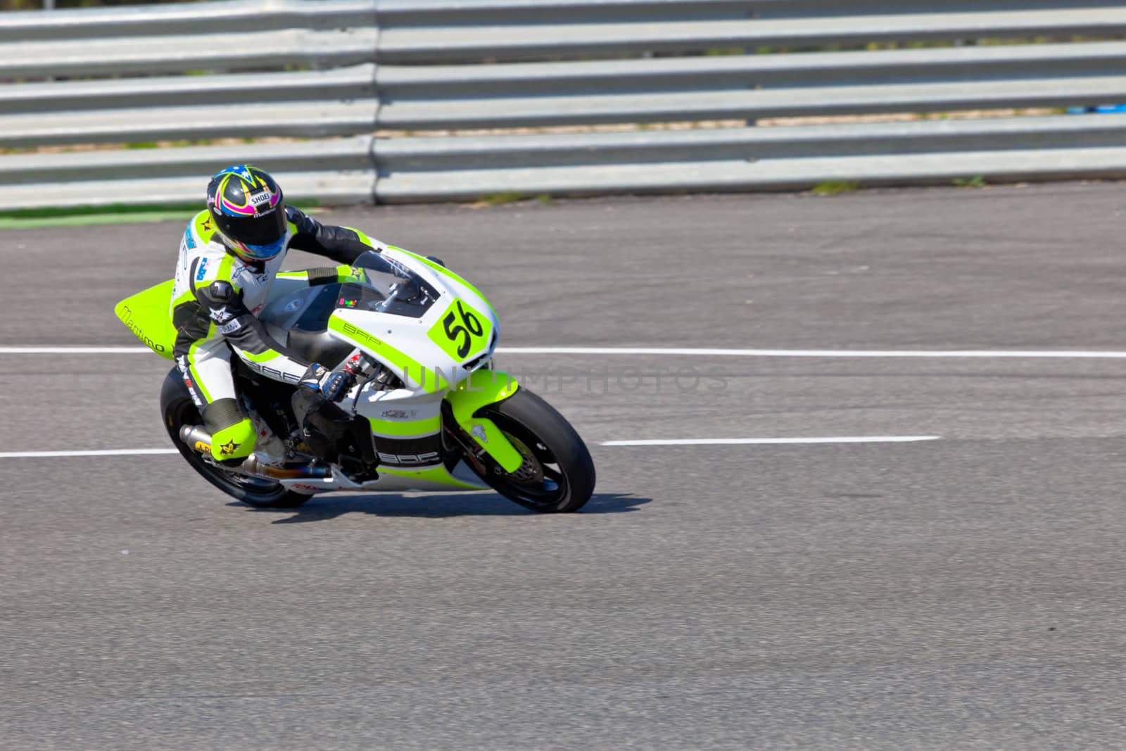 JEREZ DE LA FRONTERA, SPAIN - APR 16: Moto2 motorcyclist Blake Leigh-Smith takes a curve in the CEV Championship race on April 16, 2011 in Jerez de la Frontera, Spain.