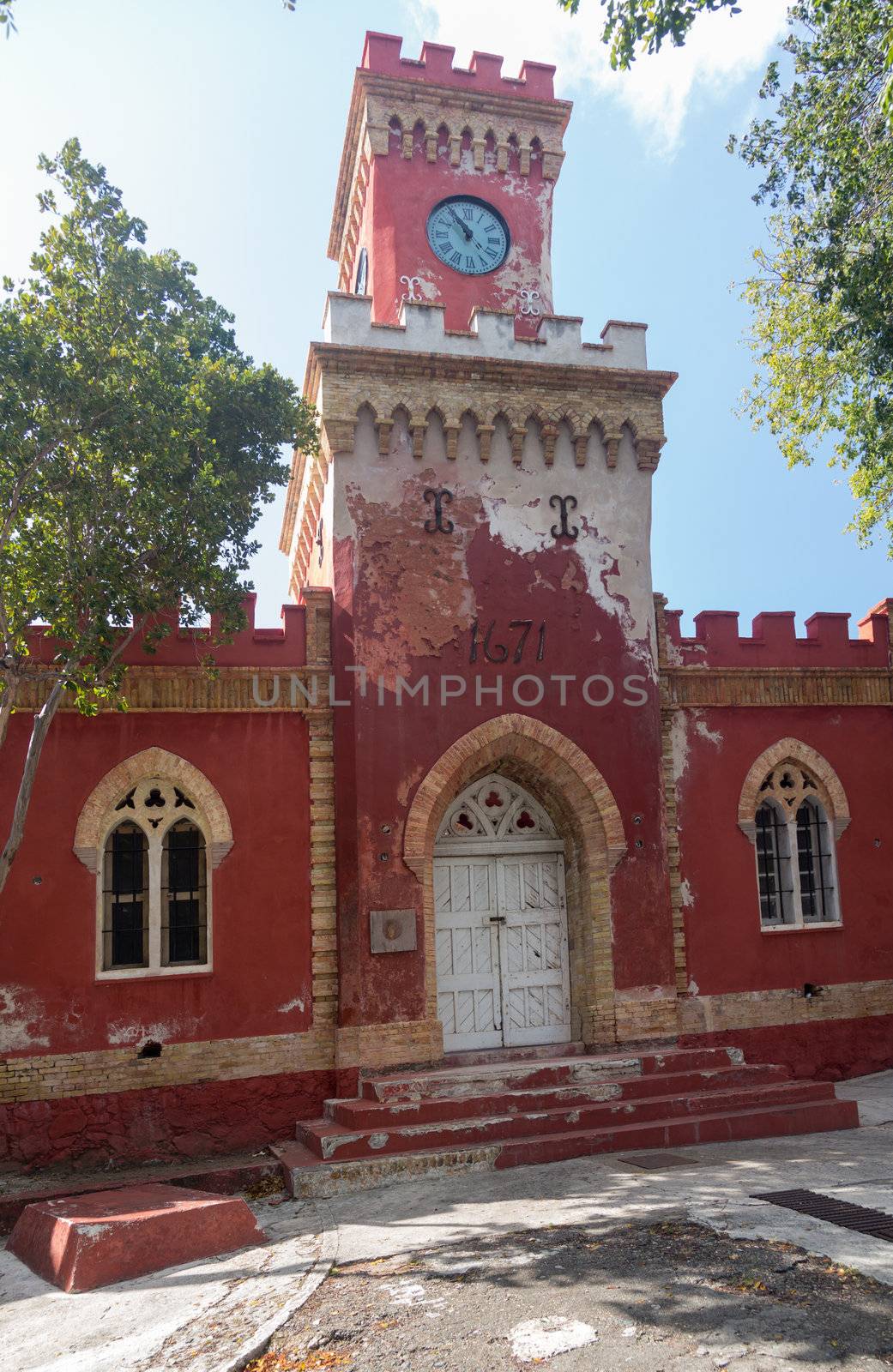 Victorian clock tower on Fort Christian in Charlotte Amalie St Thomas USVI