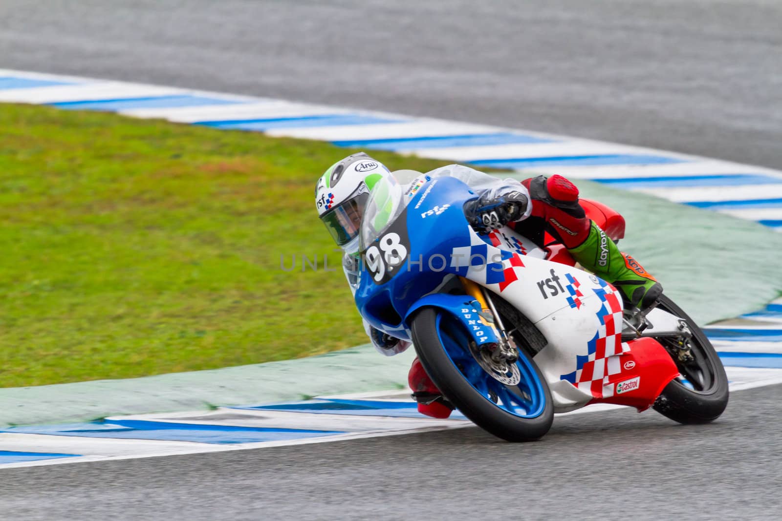 JEREZ DE LA FRONTERA, SPAIN - NOV 19: 125cc motorcyclist Wayne Ryan takes a curve in the CEV Championship race on November 19, 2011 in Jerez de la Frontera, Spain.