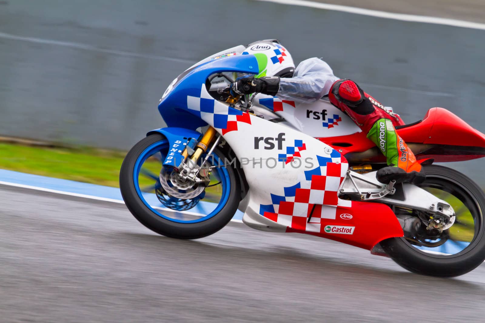 JEREZ DE LA FRONTERA, SPAIN - NOV 19: 125cc motorcyclist Wayne Ryan takes a curve in the CEV Championship race on November 19, 2011 in Jerez de la Frontera, Spain.
