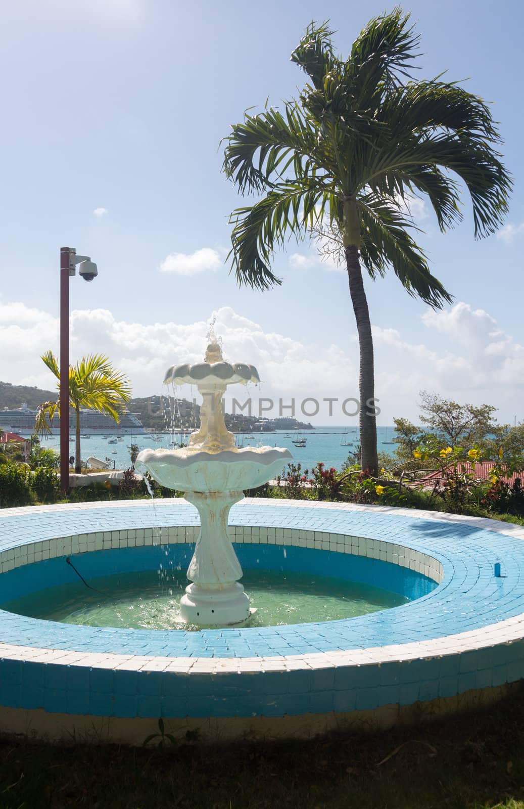 Blue tiled fountain outside the Government House in Charlotte Amalie St Thomas USVI