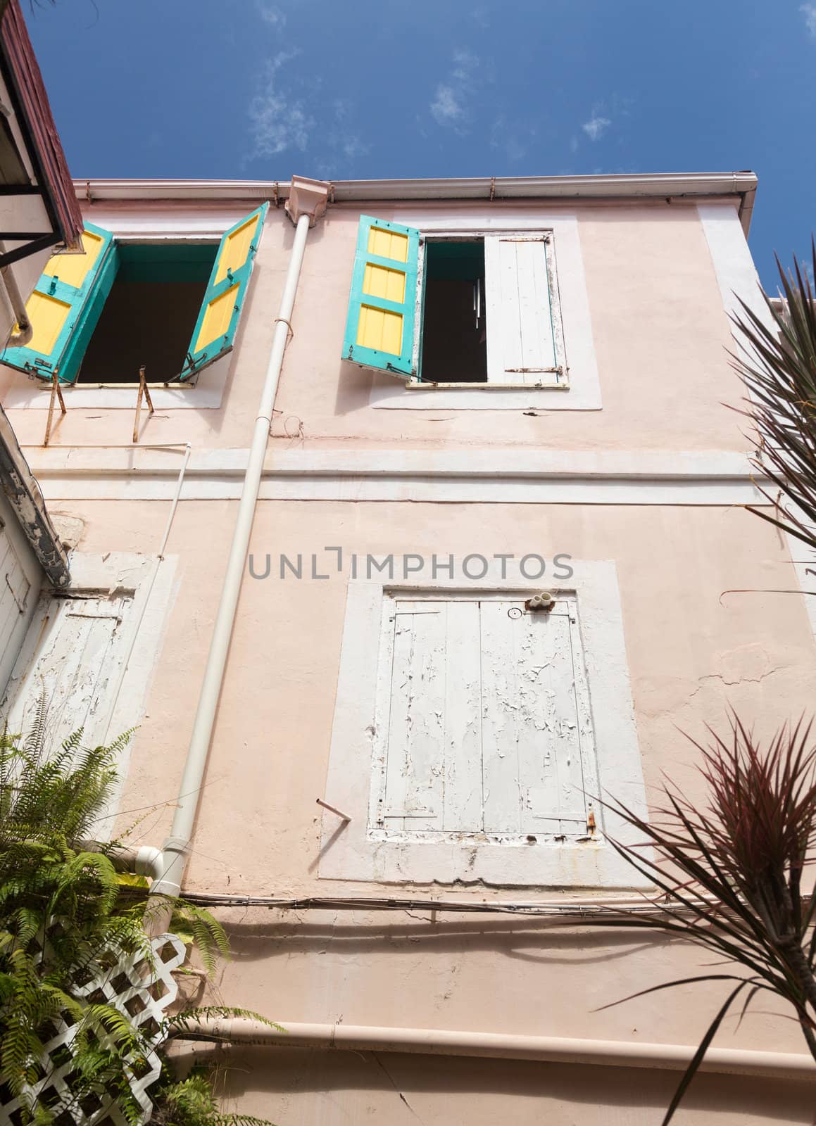 Old house in the old town of Charlotte Amalie St Thomas USVI was home of Camille Pissarro