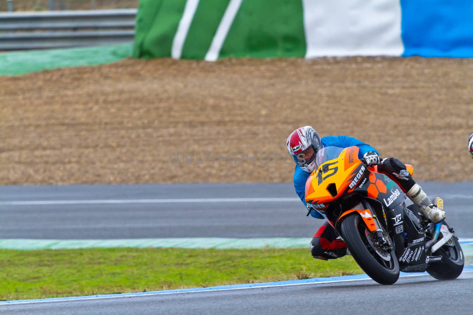 JEREZ DE LA FRONTERA, SPAIN - NOV 19: Moto2 motorcyclist Manuel Tirado takes a curve in the CEV Championship race on November 19, 2011 in Jerez de la Frontera, Spain.