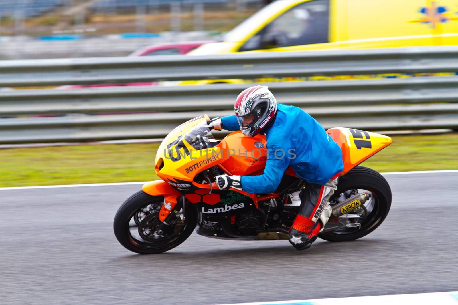 JEREZ DE LA FRONTERA, SPAIN - NOV 19: Moto2 motorcyclist Manuel Tirado takes a curve in the CEV Championship race on November 19, 2011 in Jerez de la Frontera, Spain.