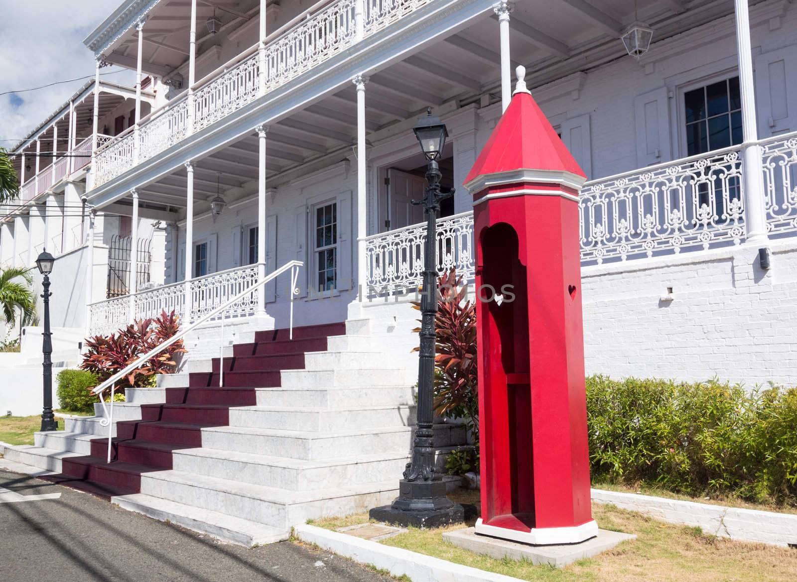Steps lead to entrance of Government House in Charlotte Amalie, which governs the US Virgin Islands