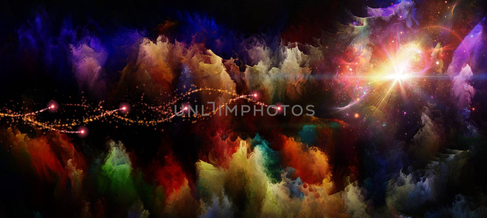 Never Worlds series. Abstract design made of colorful dimensional fractal worlds on the subject of fantasy, dreams, creativity,  imagination and art