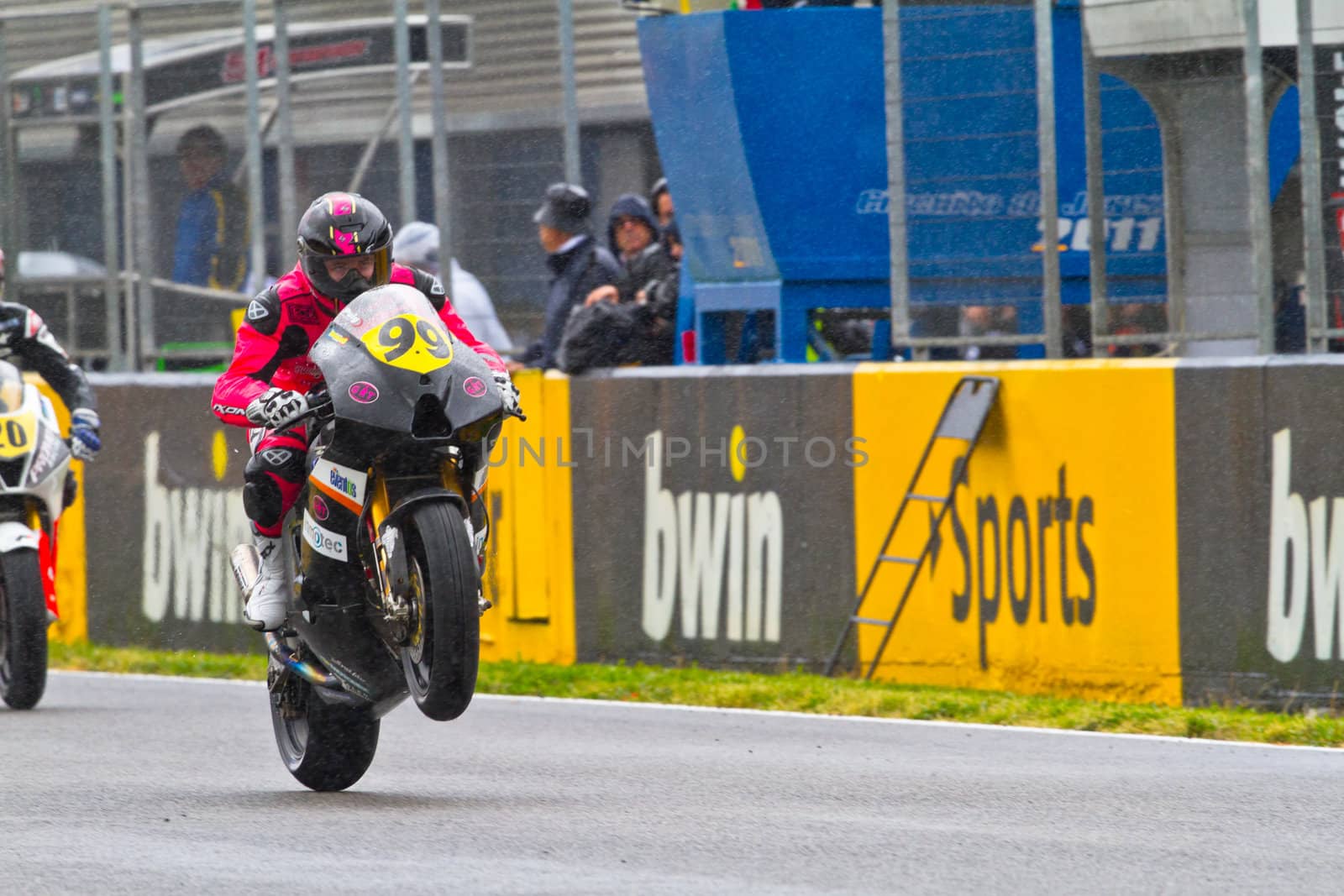 JEREZ DE LA FRONTERA, SPAIN - NOV 20: Moto2 motorcyclist Lucas Mahias races in the CEV Championship race on November 20, 2011 in Jerez de la Frontera, Spain.