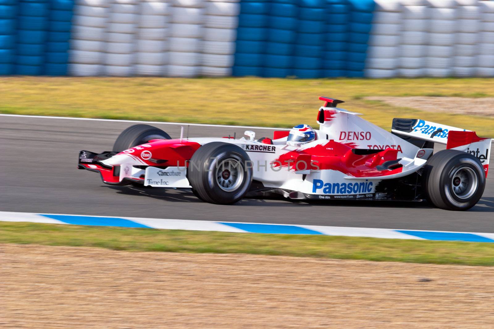 JEREZ DE LA FRONTERA, SPAIN - JUN 22: Olivier Panis of Toyota F1 races on training session on  June 22 , 2005, in Jerez de la Frontera , Spain