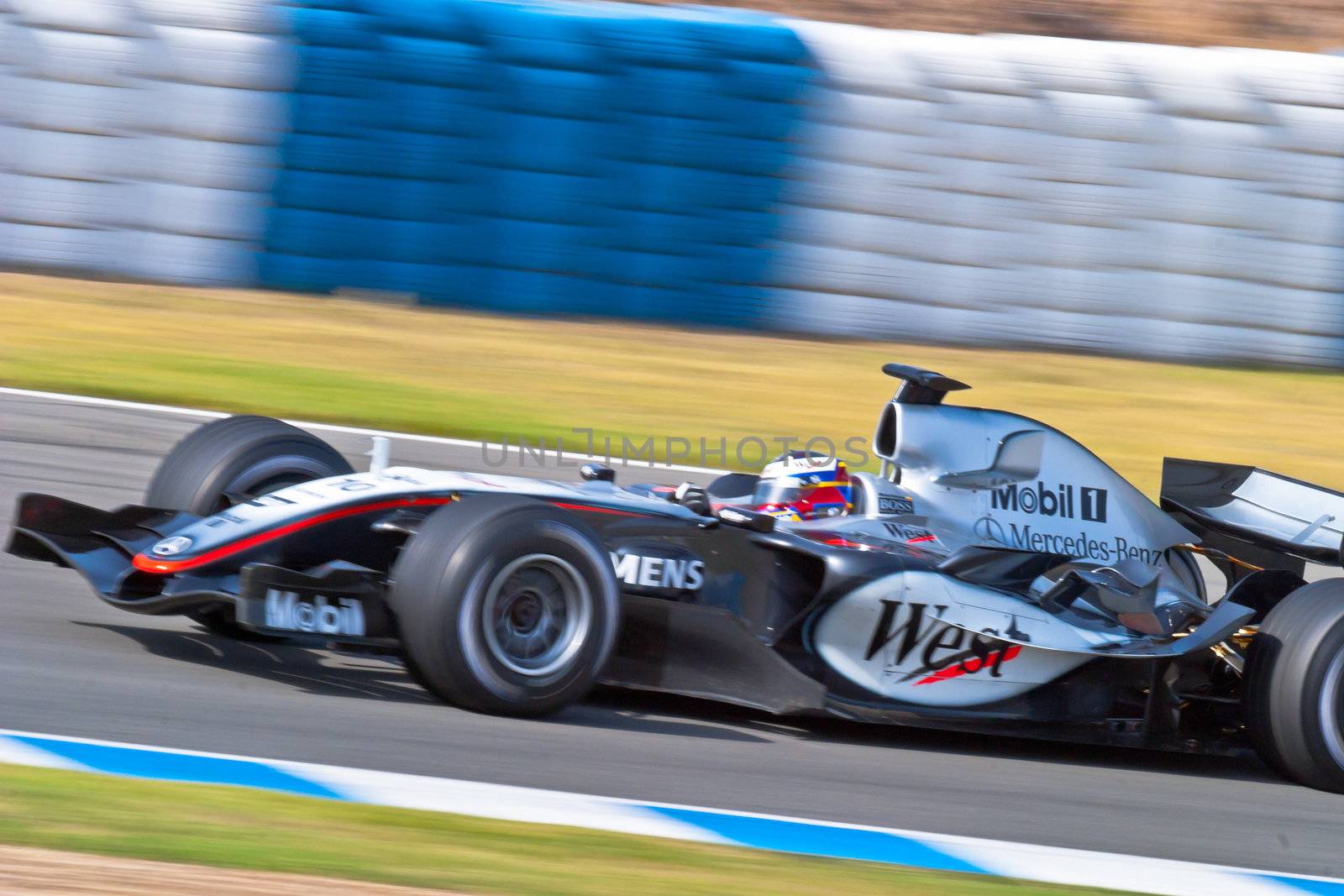 JEREZ DE LA FRONTERA, SPAIN - JUN 22: Juan Pablo Montoya of McLaren Mercedes F1 races on training session on  June 22 , 2005, in Jerez de la Frontera , Spain