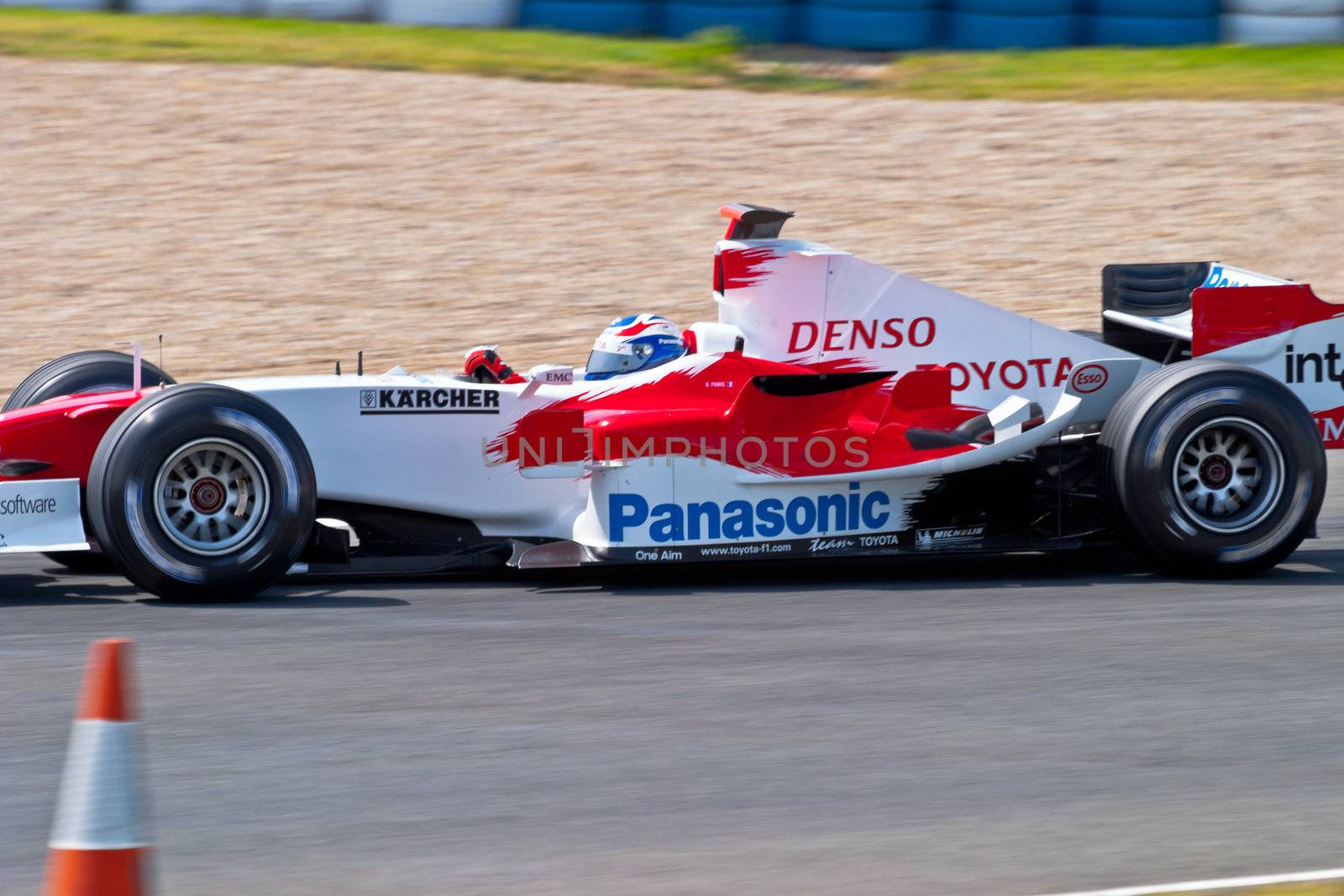 JEREZ DE LA FRONTERA, SPAIN - JUN 22: Olivier Panis of Toyota F1 races on training session on  June 22 , 2005, in Jerez de la Frontera , Spain