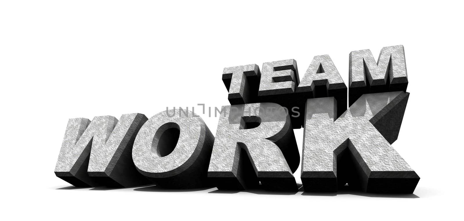 Teamwork word  over white, 3D art 