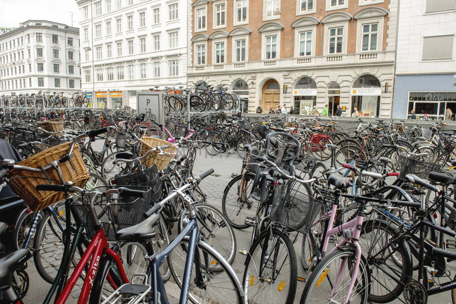 Copenhagen, Denmark - February 2012: In Copenhagen practically everybody rides a bike. At present 55 percent of all Copenhageners cycle 1.2 million kilometres daily which is one of the highest percentages in the world.