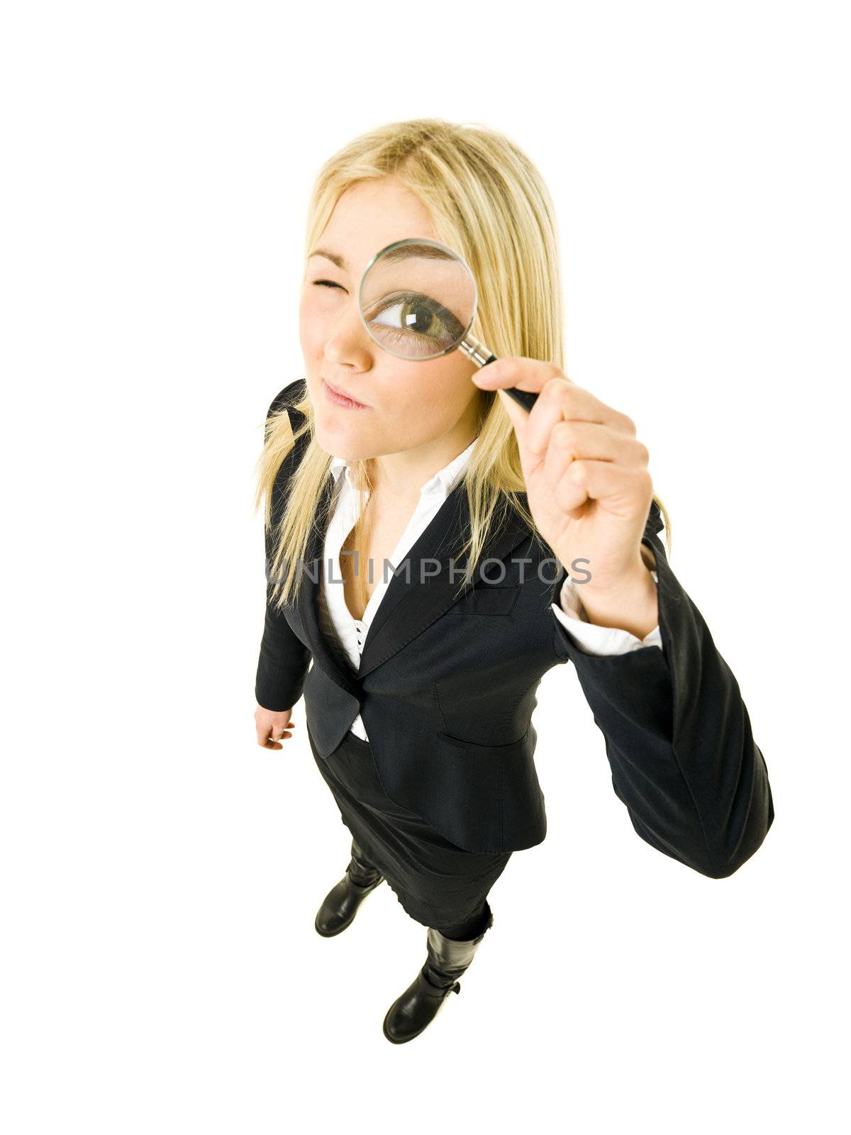 Businesswoman with a Magnifying Glass from High Angle view